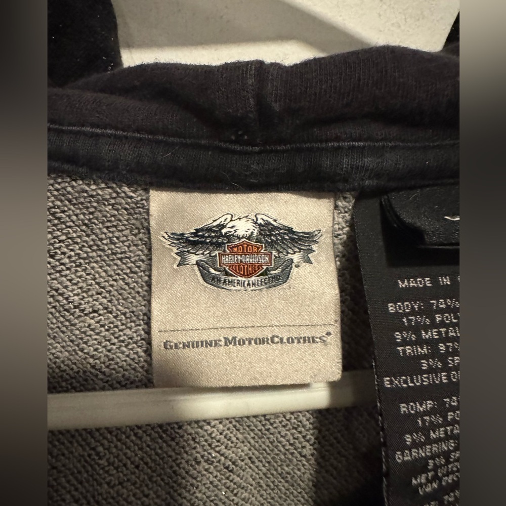 Harley Davidson zip-up moto hoodie pull over black metallic monogram Y2K fitted - Picture 4 of 6